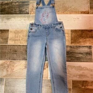 Cat & Jack Light Blue Denim Overalls with Unicorn design